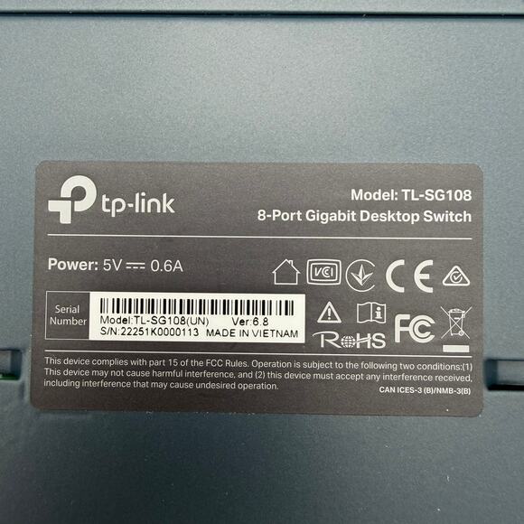TP-Link TL-SG108 8-Port Gigabit Desktop Switch 5V 0.6A Used - Picture 5 of 7